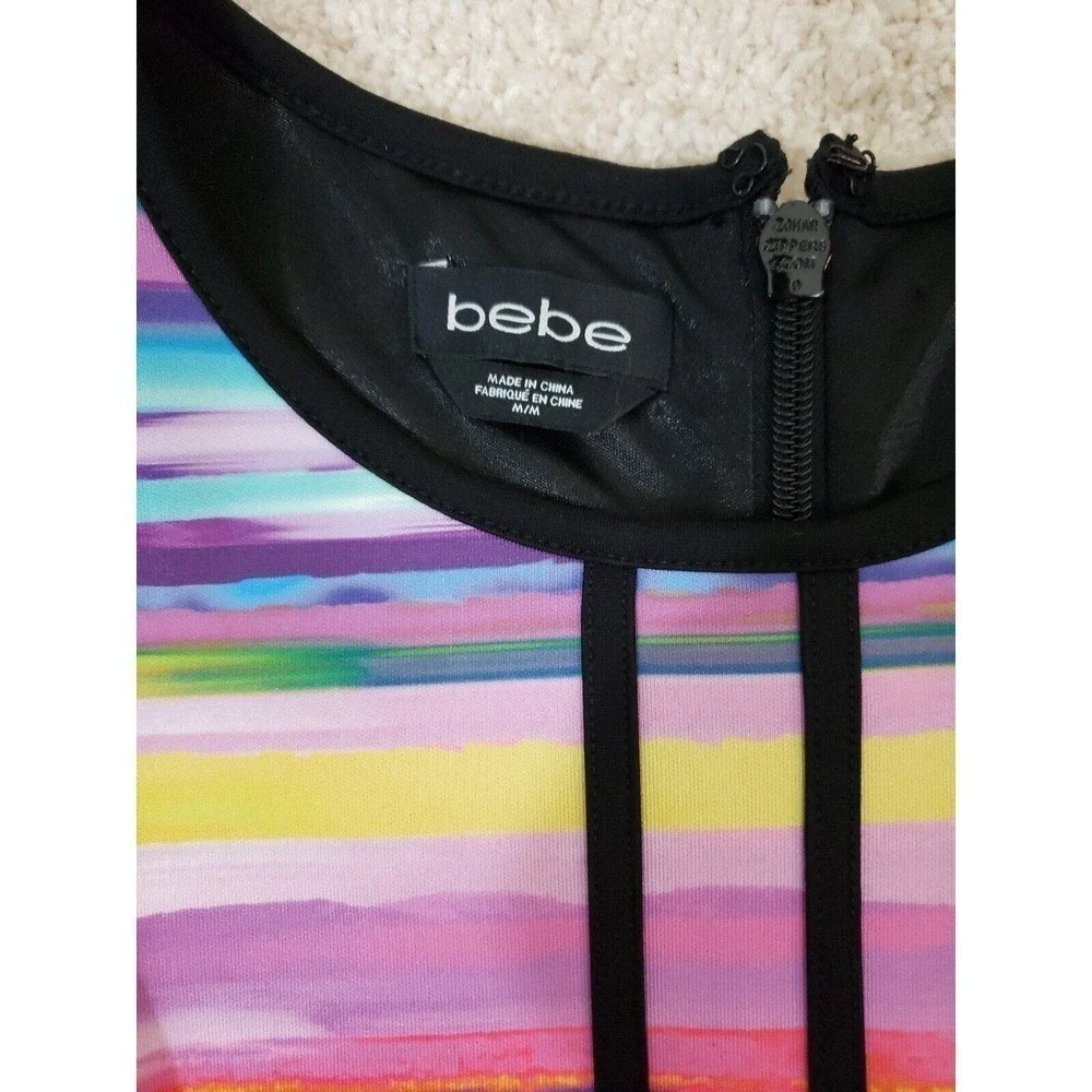 Bebe ~Woman Size M~ Multicolor Sheath Sleeveless Stretch Dress Fully Lined.